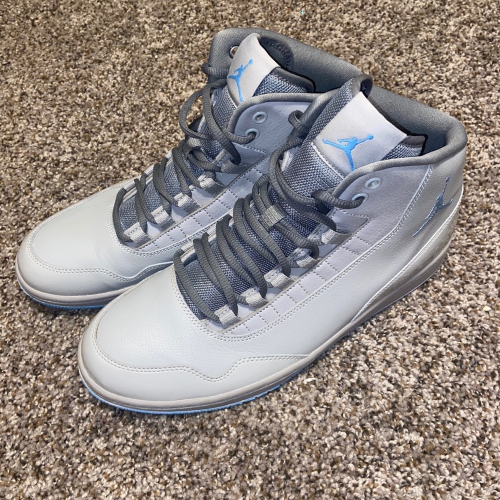 Shiny Gray and Sky Blue Bottom Air Jordans
